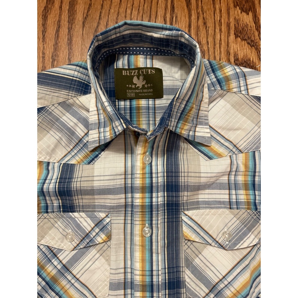 Buzz Cuts Boys Plaid Button Up Shirt Size 8 Short Sleeve Western Casual Top